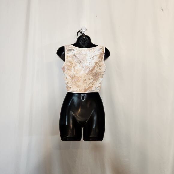 PRETTYLITTLETHING Pink Satin Jacquard Corset Crop Top Coquette Womens 4 FLAWED - Picture 3 of 11